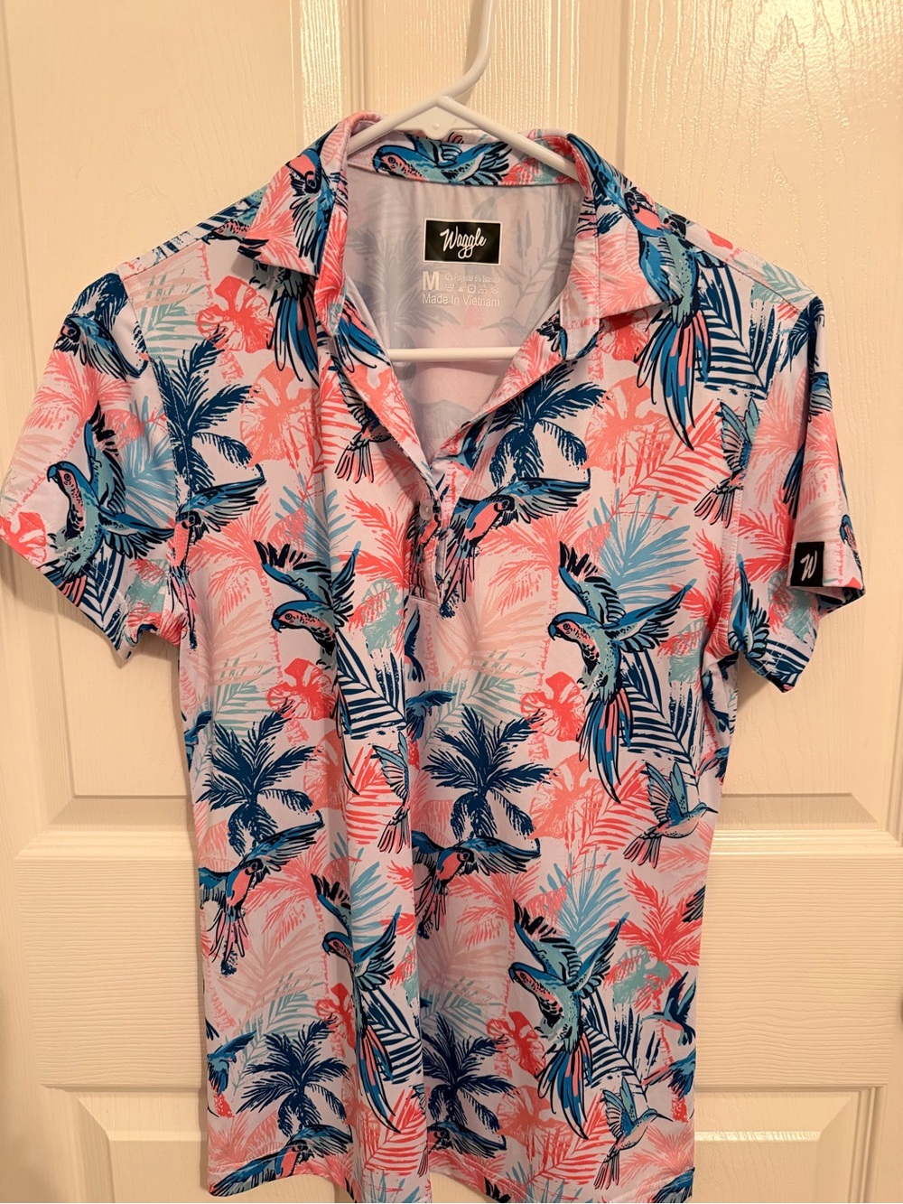 Wiggle Women's 2 Button-Down Tropical Print Shirt - Pink & Blue Golf Polo